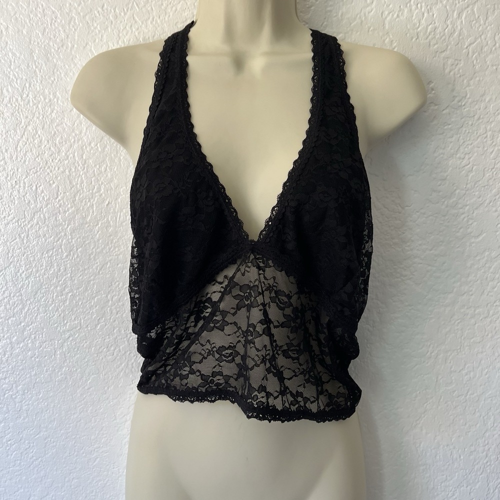Dolls Kill Current Mood  XXL Black Lace Cropped Halter Top Tank Grunge Goth Punk